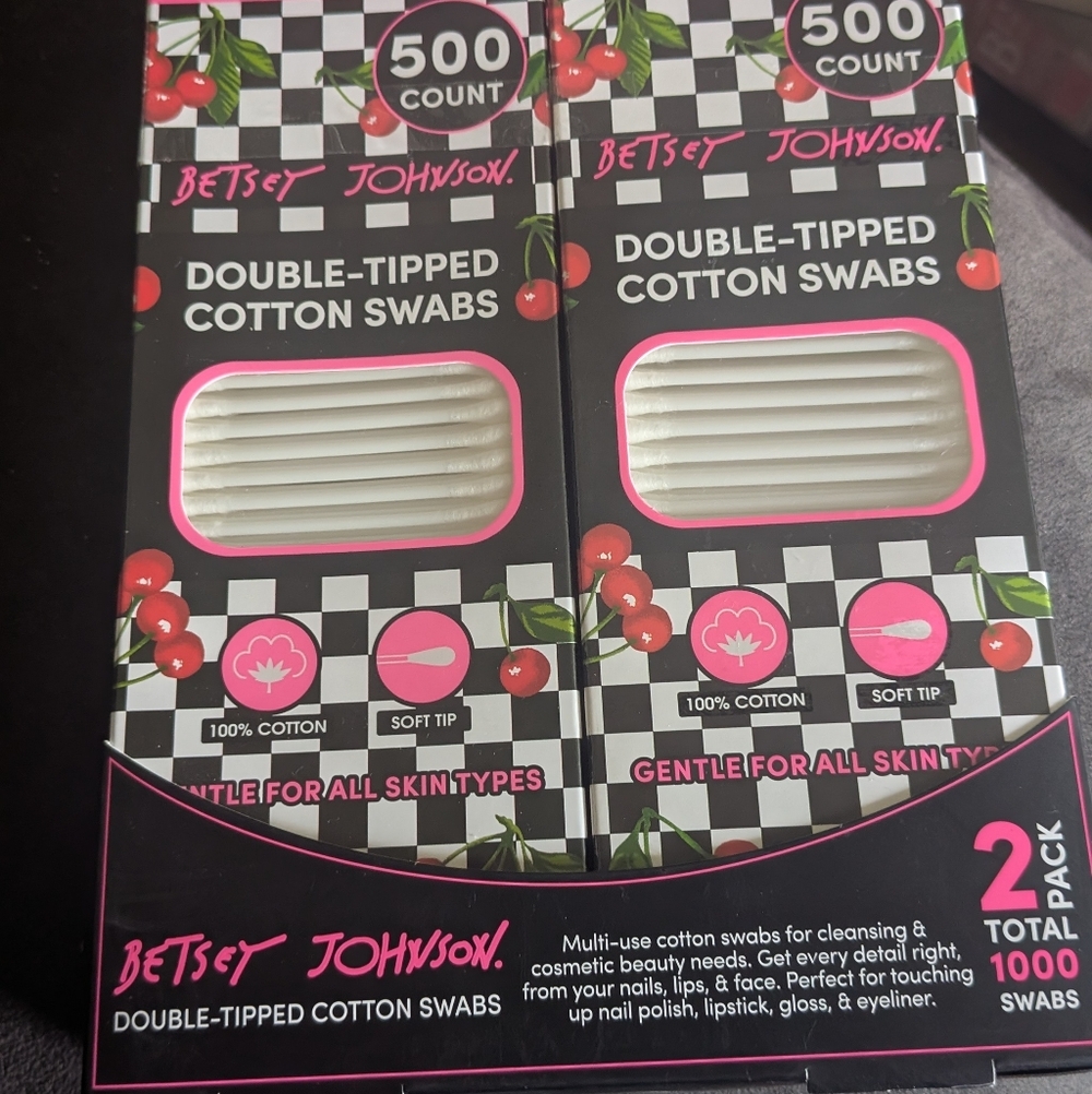 Betsey Johnson Black & Pink Cherry-Accent Double-Tipped Cotton Swabs (2 Pack)